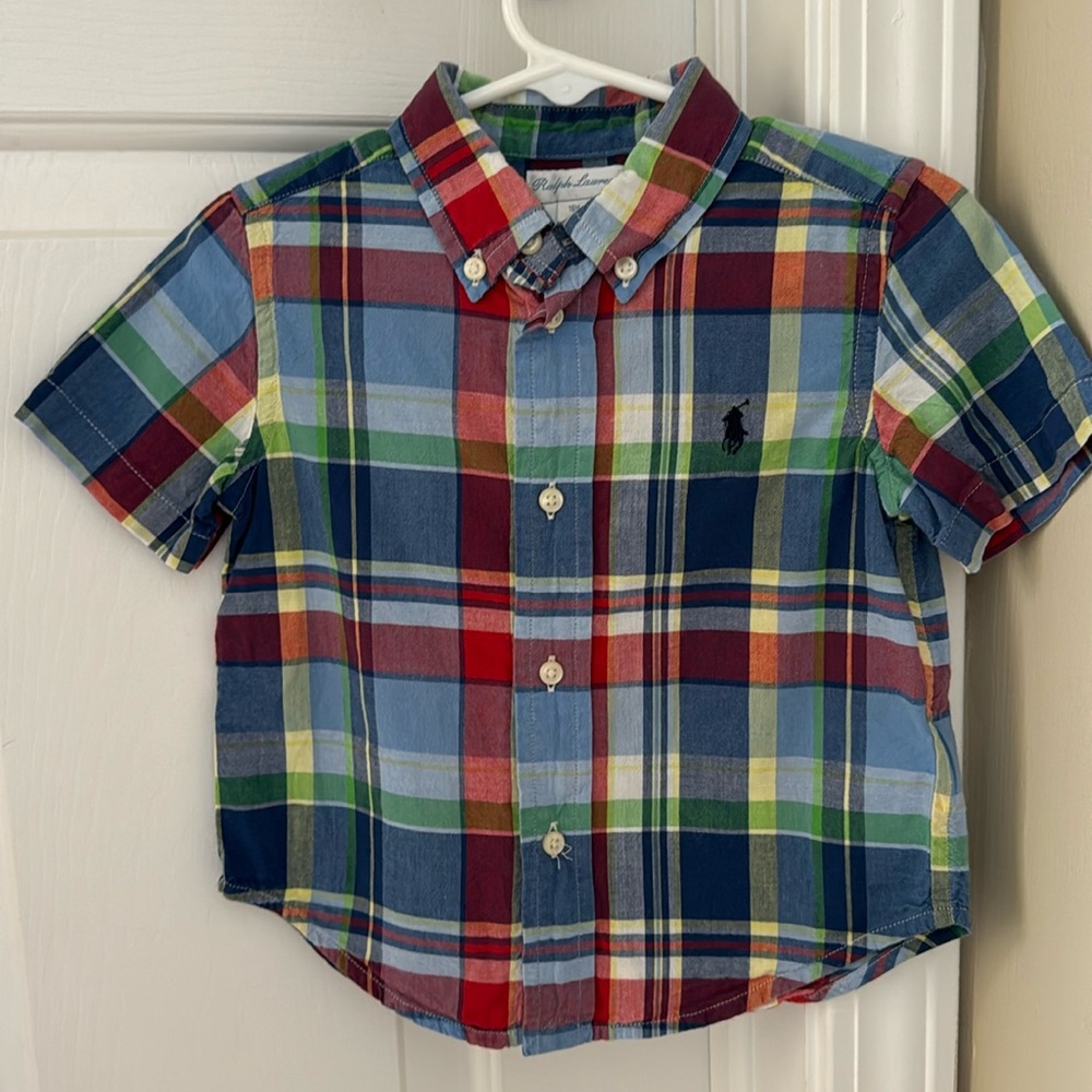 Ralph Lauren, 18m, boys. Plaid polo shirt